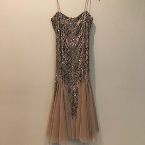 Gianni Bini Champagne Beaded Tulle Midi Dress